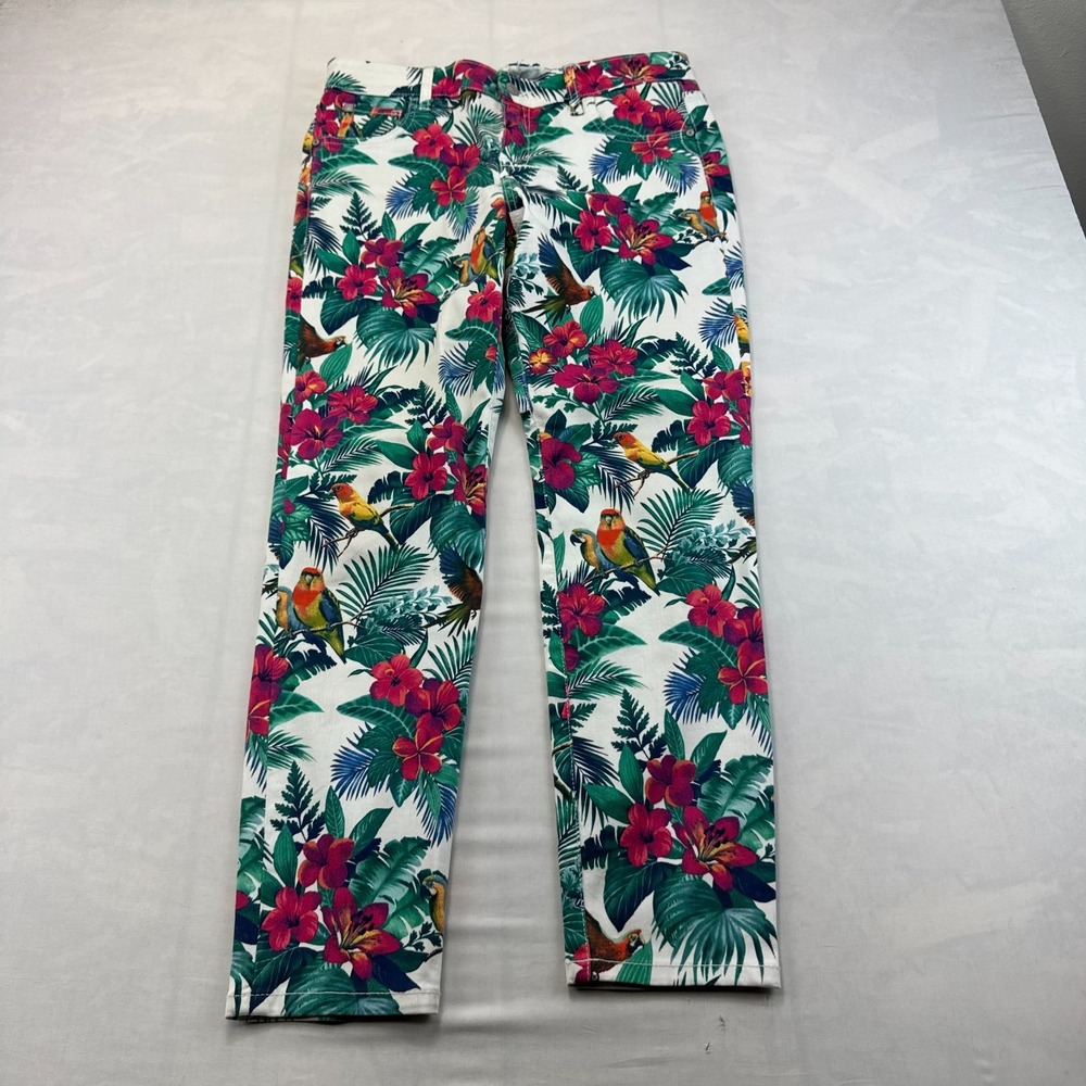 Tommy Bahama Jeans Womens 32x27 White Tropical Parrot Floral Denim Skinny Leg